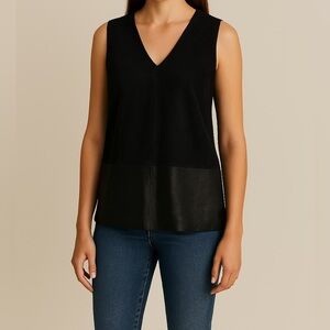 Vince Black Suede‎ & Lamb Leather Sleeveless Top